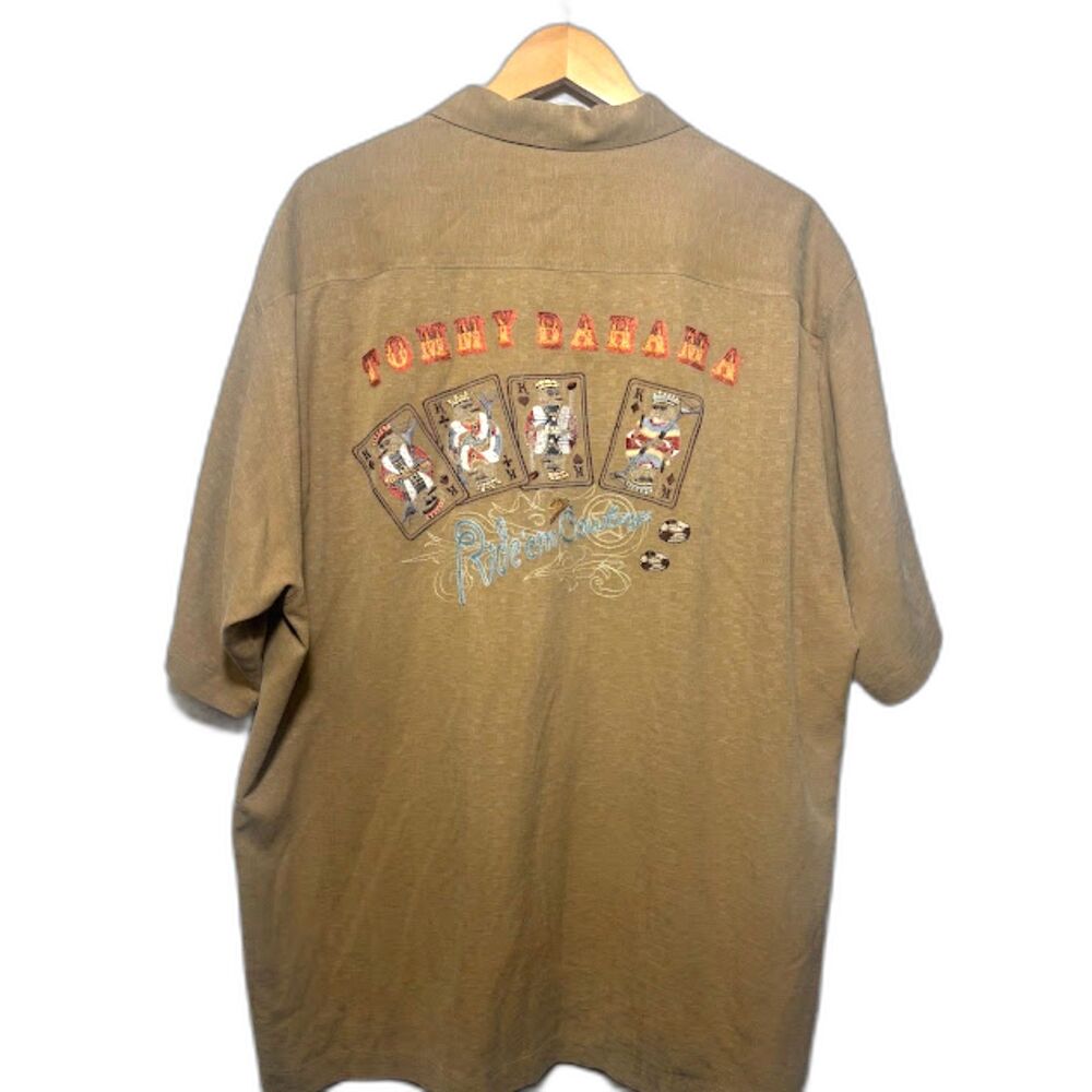 Tommy Bahama tan silk shirt button up camp shirt XL cards casino poker cowboy